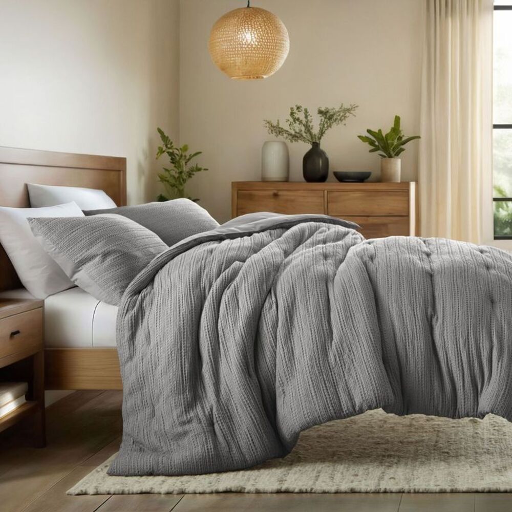 Waffle Textured All-Season Down-Alternative Comforter Set Fog Twin/XL